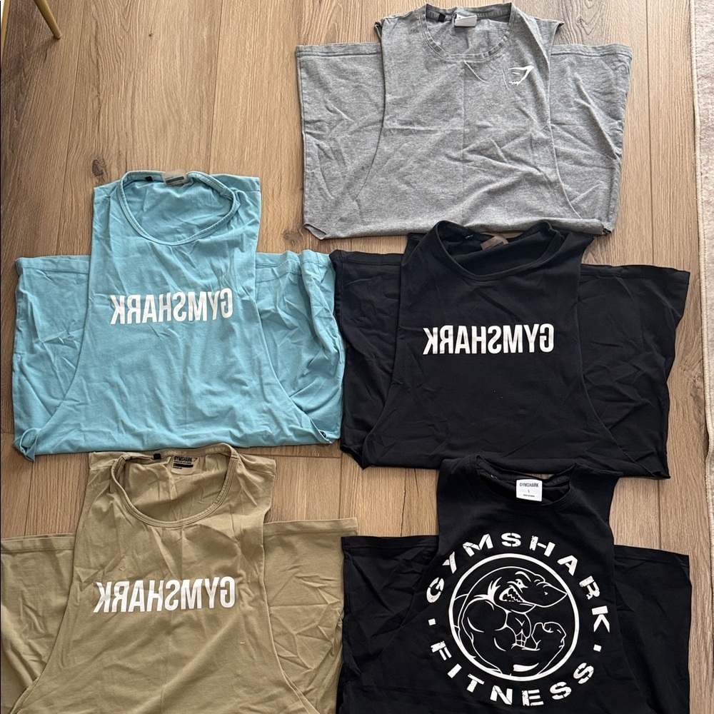 Gymshark Tank Tops in Black, Gray, Blue, and Tanish olive like new Sz L 5 shirts